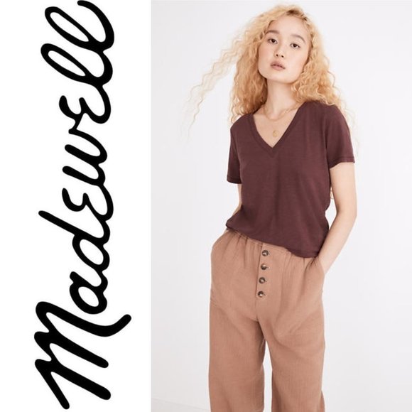 NEW Madewell Softfade Cotton V-Neck Relaxed T-Shirt Dusty Burgundy, Size X-Small - Picture 1 of 6